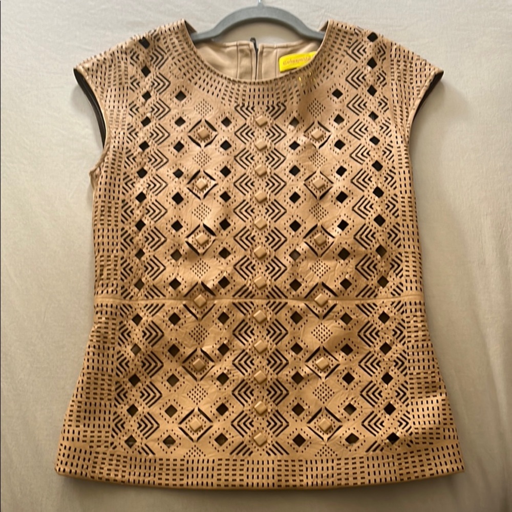 Catherine Malandrino Tan Laser-Cut Top